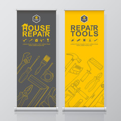 Construction tools roll up design and standee banner template for exhibition