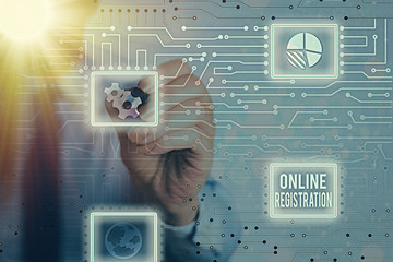 Leinwandbilder - Word writing text Online Registration. Business photo showcasing System for subscribing or registering via the Internet