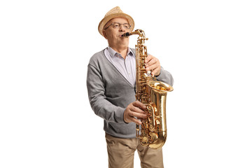 Sticker - Senior man playing a saxophone