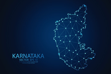 Poster - Abstract mash line and point scales on Dark background with map of Karnataka. Wire frame 3D mesh polygonal network line, design polygon sphere, dot and structure. Vector illustration eps 10.