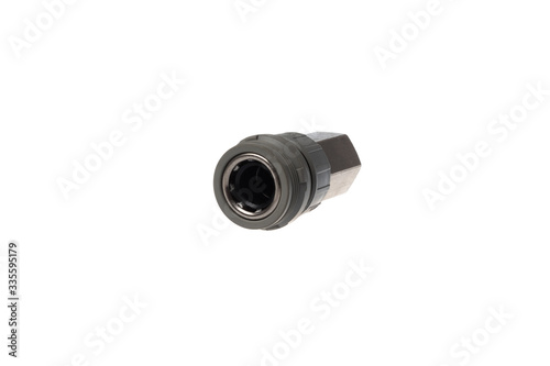 Fotografía Pneumatic female steel coupling for quick connection and internal thread, isolat