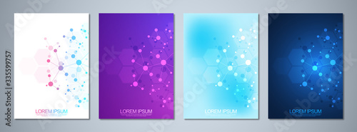 Fotomural Set of template brochures or cover design, book, flyer, with molecules background and neural network