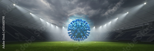Cuadros en Lienzo Football stadium empty without spectators with Corona Virus after cancellation o