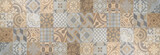 Brown beige gray bright vintage retro geometric square mosaic motif cement tiles texture background banner panorama