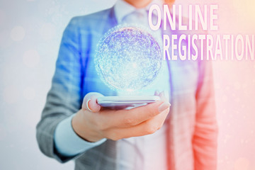 Leinwandbilder - Conceptual hand writing showing Online Registration. Concept meaning System for subscribing or registering via the Internet Elements of this image furnished by NASA