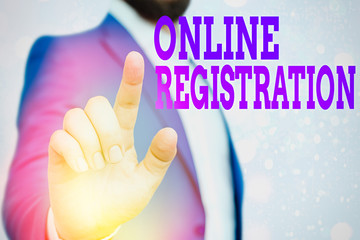 Poster - Text sign showing Online Registration. Business photo showcasing System for subscribing or registering via the Internet