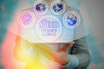 Poster - Word writing text Speed Test. Business photo showcasing psychological test for the maximum speed of performing a task Elements of this image furnished by NASA