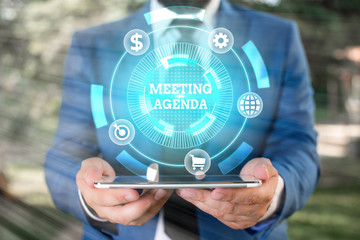 Fototapete - Word writing text Meeting Agenda. Business photo showcasing items that participants hope to accomplish at a meeting