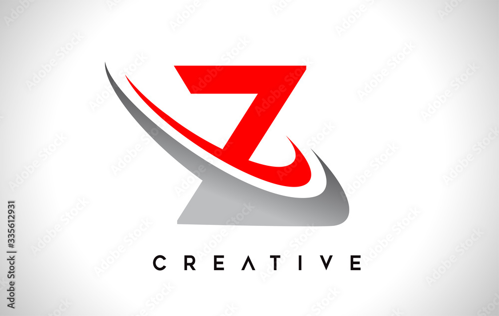 Letter Z Logo. Z Letter Design Vector with Red Gray Swash Vector - obrazy, fototapety, plakaty 