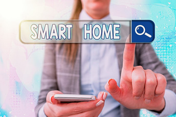 Poster - handwriting text writing smart home. conceptual photo automation system control lighting climate ent