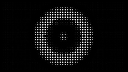 Poster - White polka dots against black background. Concentric growing circles seamless loop transition