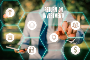 Poster - Conceptual hand writing showing Return On Investment. Concept meaning performance measure used evaluate efficiency of investment