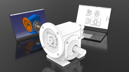 Wall Mural - 3D rendering - computer aided design of a gear reducer concept