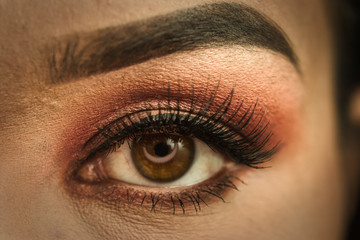 close up of female eye makeup