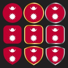 Nepal Flag Vector Icon Set With Gold And Silver Border