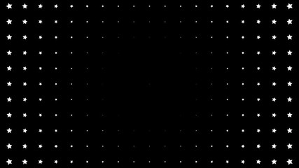 Poster - Dynamic composition with white stars scaling at black background. Vintage pattern animation.