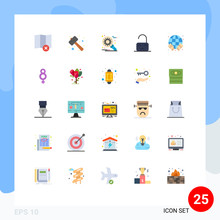 Set Of 25 Modern UI Icons Symbols Signs For Globe, Unlock, Customize, Parental, Control