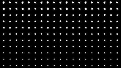 Poster - Dynamic composition with white stars scaling at black background. Vintage pattern animation.