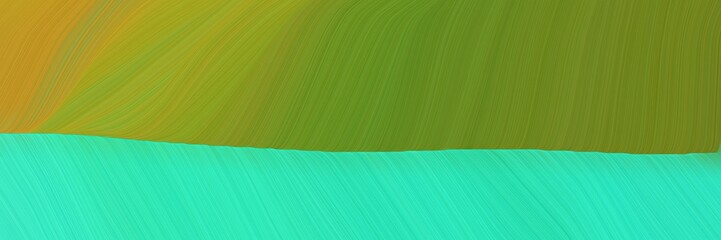 Poster - elegant abstract curved lines colorful horizontal header with olive drab, turquoise and golden rod colors