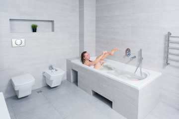 young woman in bathroom