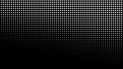 Poster - Seamless halftone white dots randomly appear and disappear in motion at black background.