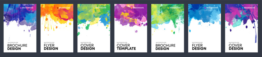Wall Mural - Bundle of bright watercolor background templates for booklet, brochure or flier