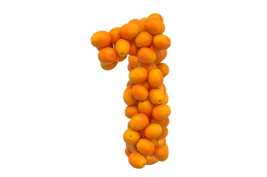 Number 1 from oranges, 3D rendering