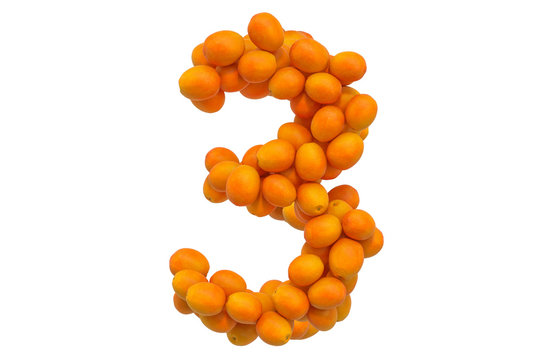 Number 3 from oranges, 3D rendering