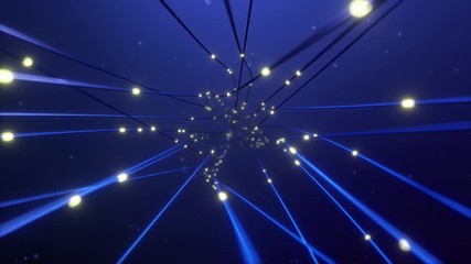 Poster - The concept of signal transmission over an optical fiber. The pulses of the signal tend along the wires.