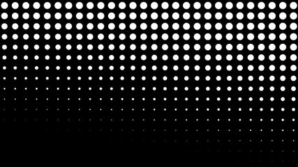 Poster - Seamless halftone white dots appear and disappear in motion at black background. Vintage pattern animation.