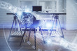 © peshkova - Multi exposure of data theme drawing and office interior background. Concept of technology.