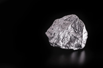 Poster - large silver stone, rare silver nugget. Gemstone in high resolution, luxury concept. Mexico ore excavation.