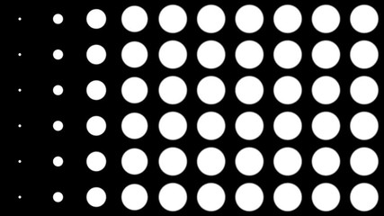 Poster - Dynamic black and white composition with dots scaling. Retro and vintage pattern animation
