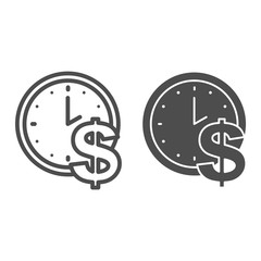 Poster - Time is money line and glyph icon. Watch, clock and dollar symbol, outline style pictogram on white background. Business or finance sign for mobile concept and web design. Vector graphics.