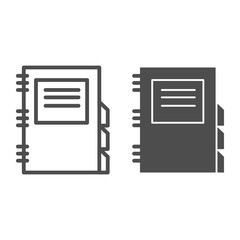 Poster - daily planner line and glyph icon. diary, notepad with bookmark sticks symbol, outline style pictogr
