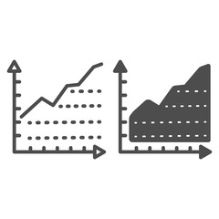 Poster - Growth graph line and glyph icon. Diagram, chart with arrows symbol, outline style pictogram on white background. Business or finance sign for mobile concept and web design. Vector graphics.