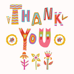 Wall Mural - Thank you quote to care and key workers. Fight corona virus covid 19 motivational message.  Cheerful thankful gratitude clipart with beright floral lettering. Appreciation card for social media.