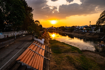 Poster - Ratsadaphisek Bridge with Wang River at Evening