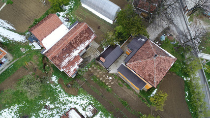 Wall Mural - A drone view og houses in a neighbourhood