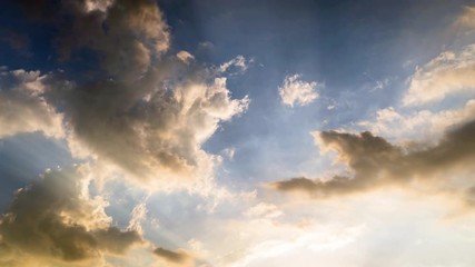 Wall Mural - 4k time lapse video scene of ray light on sun beam with moving clouds background in nature and trave