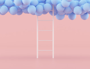 Poster - Minimal concept idea of white ladder and floating blue ball on pink background. 3D rendering.