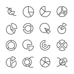 Premium set of pie chart line icons.