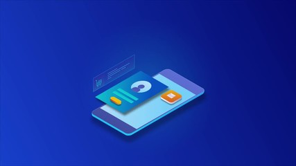 Mobile app development, software application, programming  and coding for mobile user interface, 3d style, animated video clip.