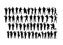 Saluting Soldier And Army Force Silhouettes, Art Vector Design
