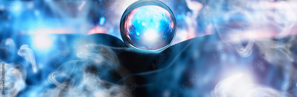 Astrological background. Crystal ball with predictions. Horoscope of the stars. Fortune telling and determination of fate. Soothsayer with a crystal ball. - obrazy, fototapety, plakaty 