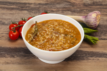 Caucasian Kharcho soup with beef meat