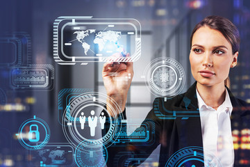 Poster - Businesswoman working with GUI in office