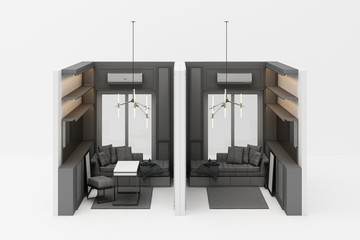 Poster - working room mock up in modern classic style with grey furniture tone on white background 3d rendering