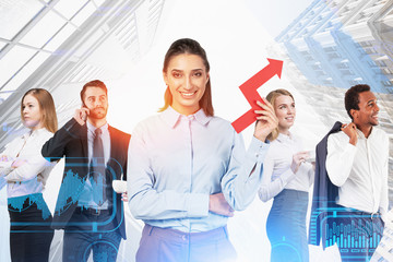Poster - Successful team in city, infographic interface