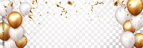 Fotografía Celebration banner with gold confetti and balloons